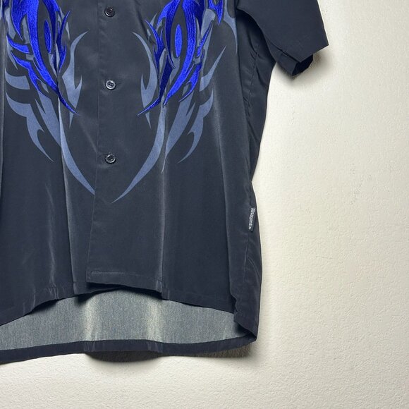 Dragonfly Men L Embroidered Y2K Western Tribal Pattern Blue Button Up Shirt Rock - Picture 9 of 12